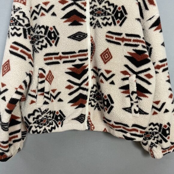 Southwestern Print Fleece Jacket Zip-Up XL Faux Sherpa Aztec Women Relaxed Fit - Picture 4 of 12